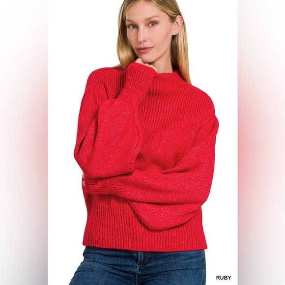 Zenana Sweaters - NWOT Zenana Red BALLOON SLEEVE MOCK NECK SWEATER Size Small